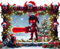 Slot Slot section tile with a devil girl and a chainsaw by a Christmas tree